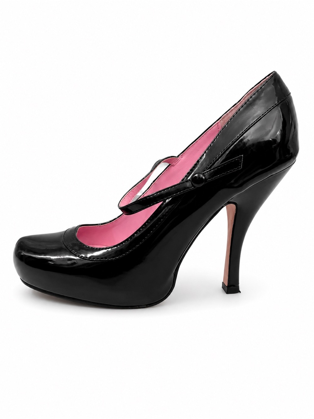 Ellie Black Patent Mary Jane Pump with Pink Interior